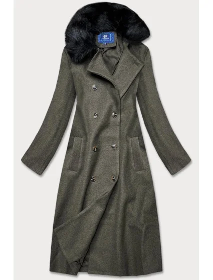 Dlouhý kabát v khaki barvě s límcem model 15837924 - Ann Gissy