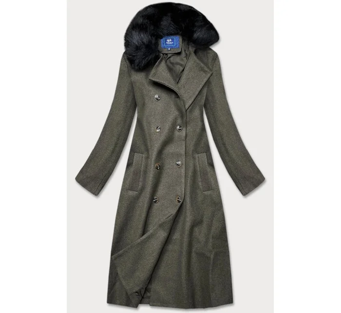 Dlouhý kabát v khaki barvě s límcem model 15837924 - Ann Gissy