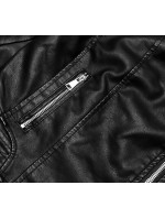 Krátká černá bunda ramoneska z ekologické kůže (11Z8028)