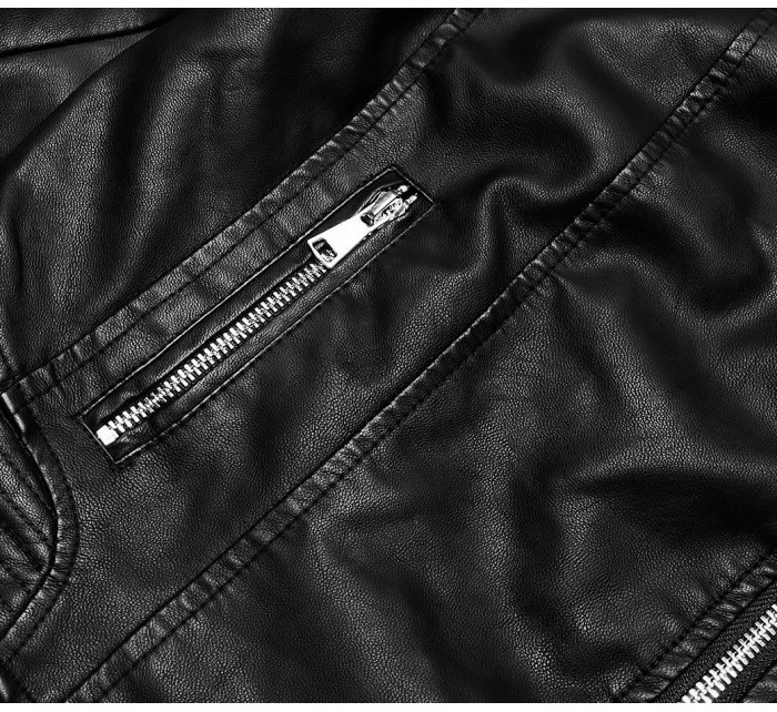 Krátka čierna bunda ramoneska z ekologickej kože (11Z8028)