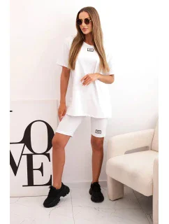 Dámsky bavlnený set s krátkym rukávom a šortkami biely