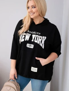 Dámska mikina Plus Size s kapucňou a klokaním vreckom čierna