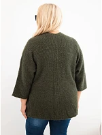 Dámský svetr Plus Size s kapsami bez zapínání khaki