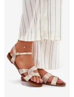 Ploché Lesklé Sandály Dámské model 21696807 Zlaté - S.Barski Ploché Lesklé Sandály Dámské model 21696807 Zlaté - S.Barski