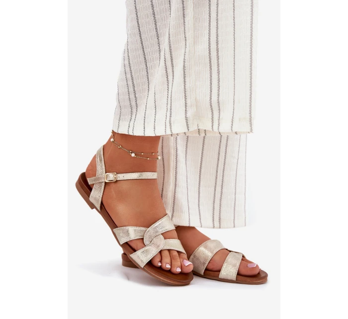 Ploché Lesklé Sandály Dámské model 21696807 Zlaté - S.Barski Ploché Lesklé Sandály Dámské model 21696807 Zlaté - S.Barski