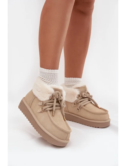 Śniegowce Damskie Z Naturalnego Zamszu D.Franklin DFSH375006 Jasnobeżowe