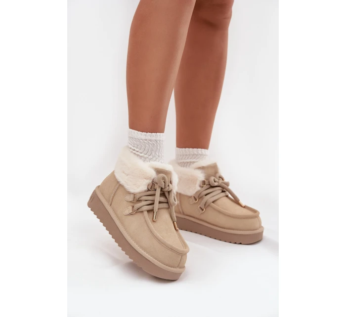 Śniegowce Damskie Z Naturalnego Zamszu D.Franklin DFSH375006 Jasnobeżowe