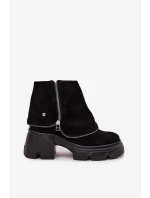 Skórzane Botki Damskie Z Wywiniętą Cholewką Maciejka 07145-01 Czarne