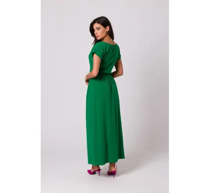 B264 Maxi šaty s elastickým pásom - zelené