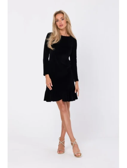 M765 Šaty s volánovým lemom - čierne M765 Šaty s volánovým lemom - čierne