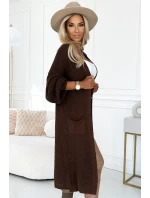 627-2 Cardigan - dlhý kardigán s vreckami - čokoládový 627-2 Cardigan - dlhý kardigán s vreckami - čokoládový