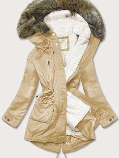 Béžová parka s podšívkou a kapucňou (7619big)