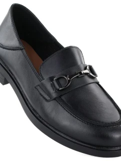 Dámské kožené polobotky mokasíny černé model 22015069 - VINCEZA