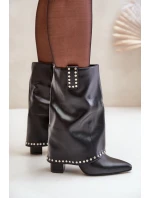 Ocieplane Botki Z Wywiniętą Cholewką Na Słupku Czarne Tamalis