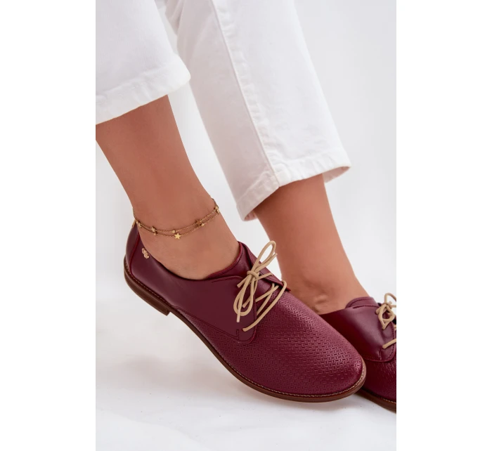 Dámské kožené elegantní šněrovací polobotky model 21707326 bordó - Zazoo