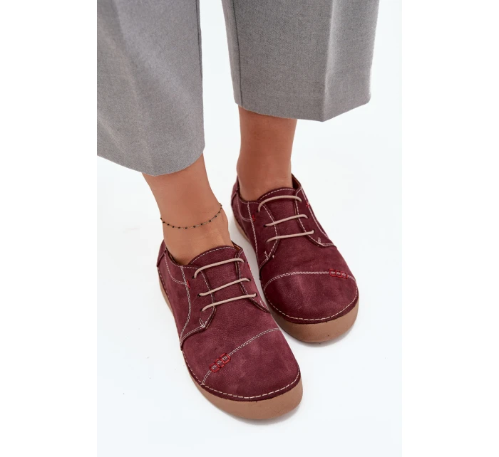 Skórzane Półbuty Damskie Z Przeszyciami Artiker 57C2111 Bordowe