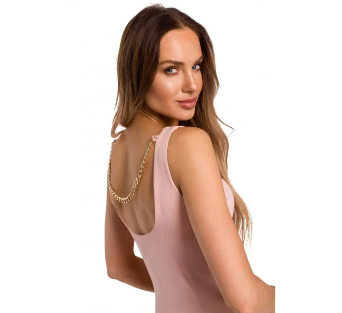 Šaty s ozdobným řetízkem na zádech pudrové model 18004047 - Moe