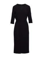 S396 Šaty v strednej dĺžke so zavinovacími detailmi - čierne