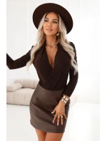 Dámské BODY s obálkovým výstřihem čokoládové model 21787438 - numoco