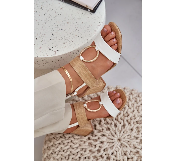 Sandały Na Słupkowym Obcasie Biało-Beżowe Afleeria Sandały Na Słupkowym Obcasie Biało-Beżowe Afleeria