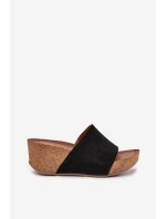 Zazoo 40311 Zamszowe Klapki Damskie Na Korkowym Koturnie Czarne