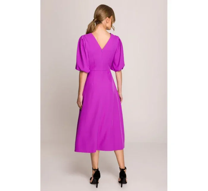 S399 Šaty s puzdrovými rukávmi - levanduľové