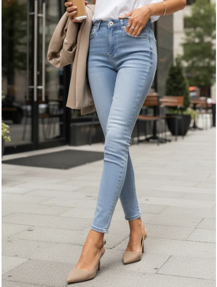Jeansy damskie skinny z wysokim stanem niebieskie model 22007545 - FashionStreet