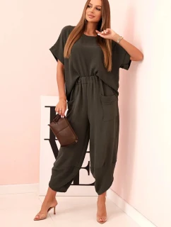 Komplet z viskózy halenka + kalhoty khaki