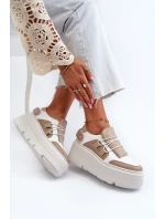 Zazoo 1833 Sneakersy Damskie Skórzane Na Masywnej Podeszwie Beżowo-Białe