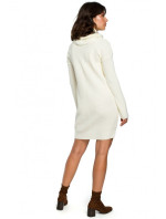 BK010 Pletené svetrové šaty s vysokým výstrihom - ecru