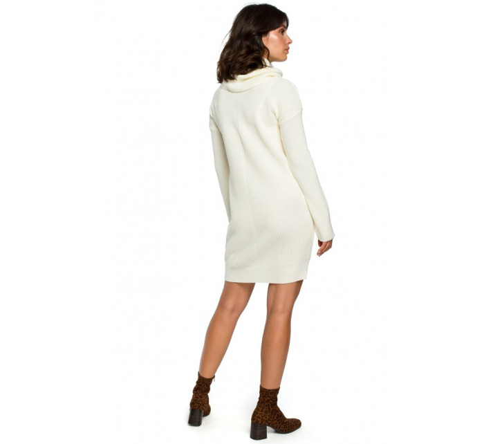 Pletené svetrové šaty s výstřihem ecru model 18001920 - BeWear