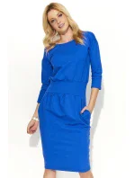 Dámske šaty s voľným strihom stredne dlhé modré - Modrá - Makadamové