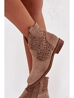 Dámské perforované kotníkové boty model 22102058 Béžové - S.Barski