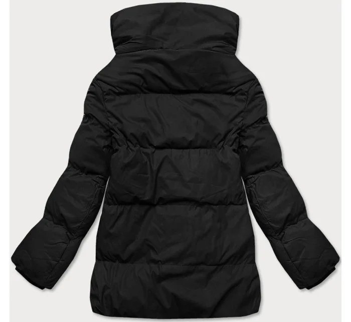 Čierna krátka zimná bunda s vysokým stojacím golierom (5m729-392)