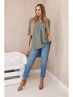 Blúzka s predĺženým zadným dielom svetlej khaki farby