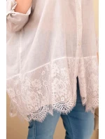 Dámske bavlnené tričko s čipkovaným lemom Plus Size Light Beige