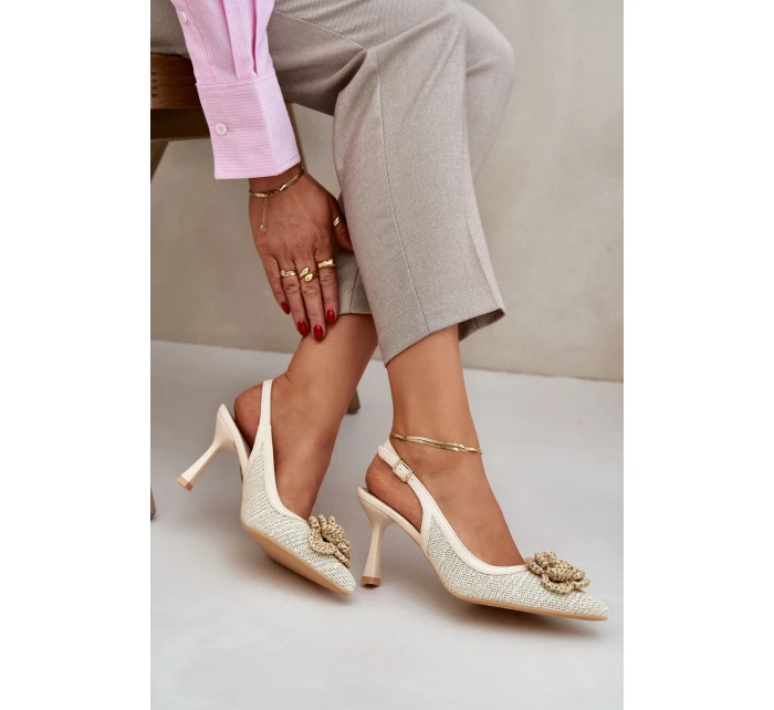 Plecione Szpilki Z Odkrytą Piętą Beżowe Lanithra