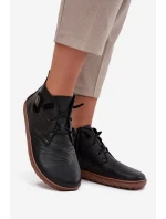 Skórzane Półbuty Barefoot Damskie Z Ozdobnym Detalem Zazoo 30072 Czarne