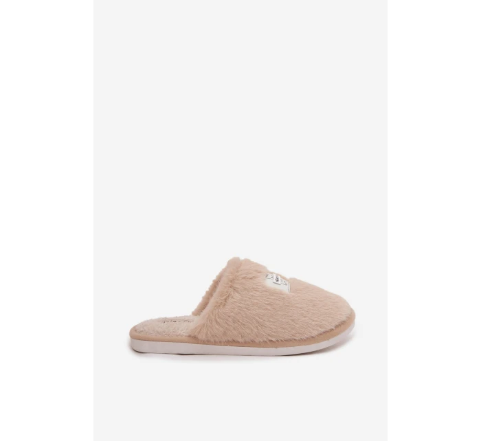 Obuwie Domowe Kapcie Damskie Futrzane Beżowe Maelis