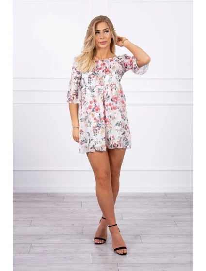 Španielske šaty s kvetinovým motívom ecru