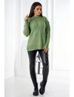 Sveter nasadený cez hlavu s módnou väzbou tmavá mäta