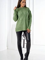 Sveter nasadený cez hlavu s módnou väzbou tmavá mäta