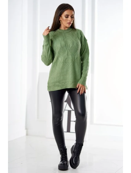 Sveter nasadený cez hlavu s módnou väzbou tmavá mäta