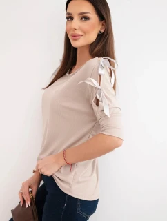 Dámská viskózová blůza s ozdobnými model 22018672 béžová - K-Fashion