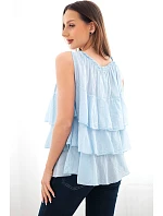 Dámská bavlněná halenka model 22148004 střihu s volány bez rukávů modrá - K-Fashion Dámská bavlněná halenka model 22148004 střihu s volány bez rukávů modrá - K-Fashion