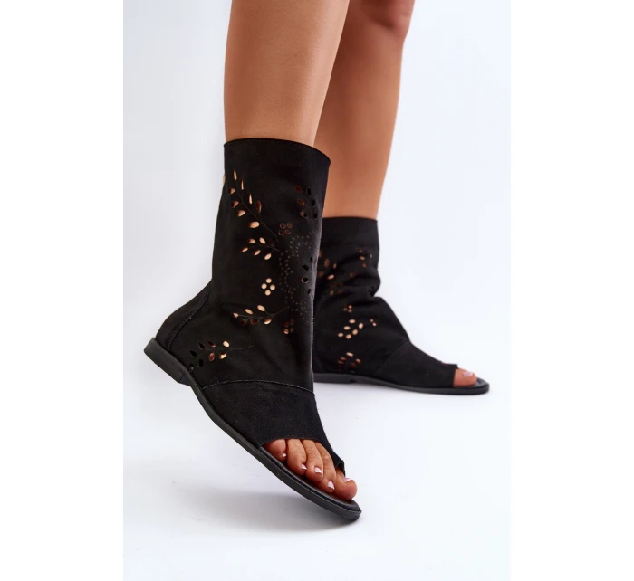 Zazoo 3437 Damskie Zamszowe Sandały Z Cholewką Na Zamek Czarne Zazoo 3437 Damskie Zamszowe Sandały Z Cholewką Na Zamek Czarne