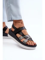 Zazoo 40397 Damskie Skórzane Sandały Na Platformie Czarne