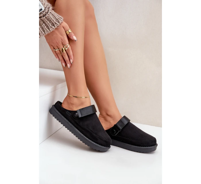 Zateplené dámské pantofle na platformě černé model 21680693 - Boto