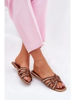 Klapki Damskie Płaskie Z Przeplatającymi Się Paskami Brązowe Acimine Klapki Damskie Płaskie Z Przeplatającymi Się Paskami Brązowe Acimine