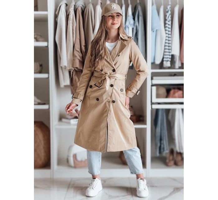 Dámsky dlhý kabát s opaskom SLIMFOTA camel FashionStreet NY0746